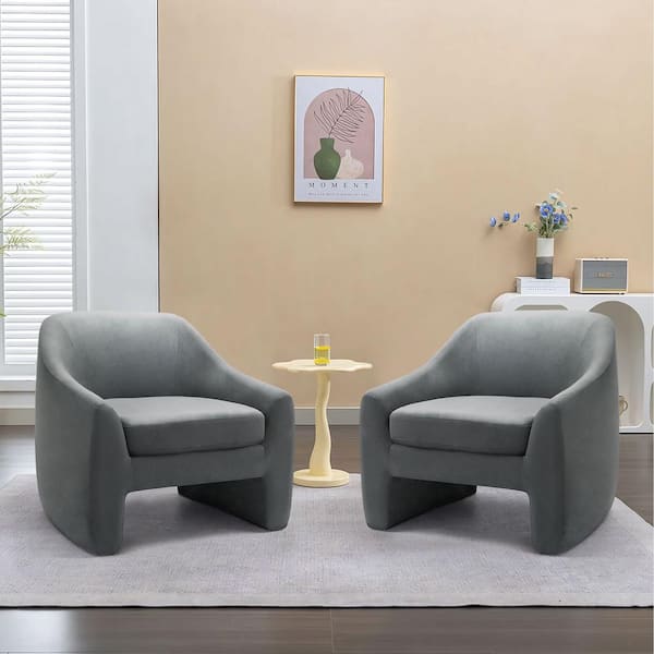 Uixe Modern Dark Gray Velvet Accent Arm Chair (Set of 2)