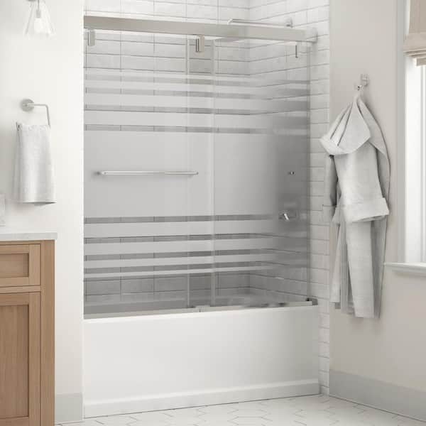 Simplicity 60 x 59-1/4 in. Frameless Mod Soft-Close Sliding Bathtub Door in Chrome with 1/4 in. (6mm) Niebla Glass