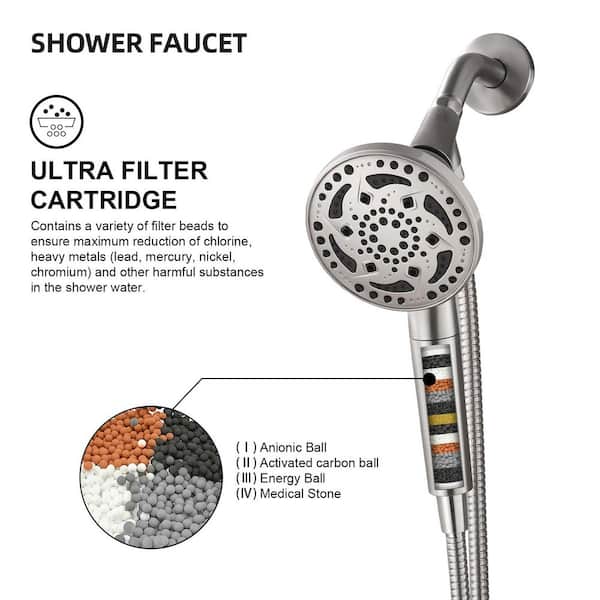 Filter Single-Handle 7-Spray Patterns Shower Faucet 1.8 GPM with Adjustable Stream in Brushed Nickel (Valve Included)