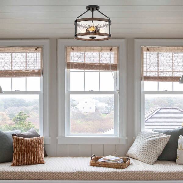 Kira Home Hadley 60-Watt 3-Light Textured Black Modern Semi-Flush