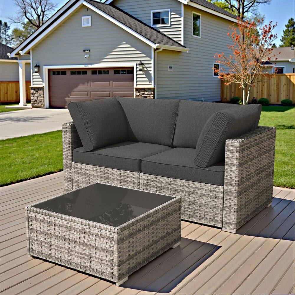 Nestle 3 Pieces Wicker Patio Conversation Seating Sofa Set with Black Cushions and Coffee Table price history on PriceWatchPro