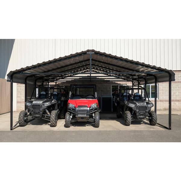 20 ft. W x 20 ft. D x 7 ft. H Charcoal Galvanized Steel Carport, Car Canopy and Shelter