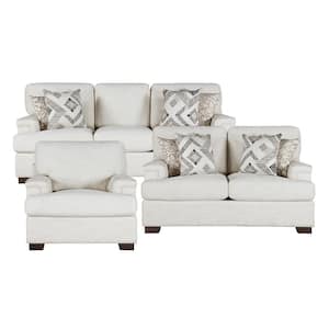 Croydon 91 in. W Straight Arm Chenille Rectangle 3-Piece Living Room Sofa Set in Cream