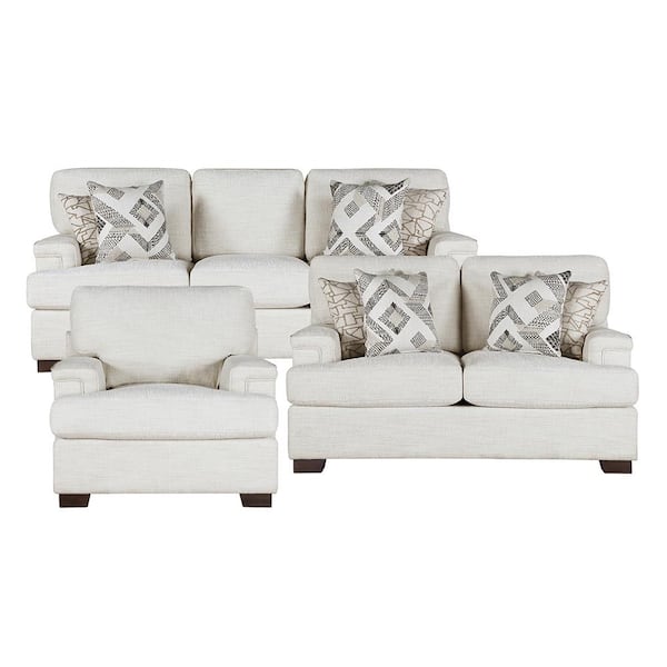 Croydon 91 in. W Straight Arm Chenille Rectangle 3-Piece Living Room Sofa Set in Cream