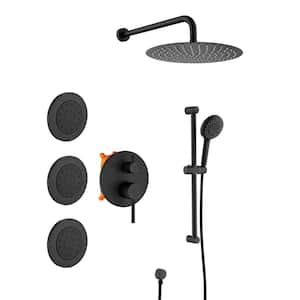 12 in. 3-Jet Mixed Shower System Wall Mount Round Shower Head with Slide Bar Hand-Shower in Matte Black
