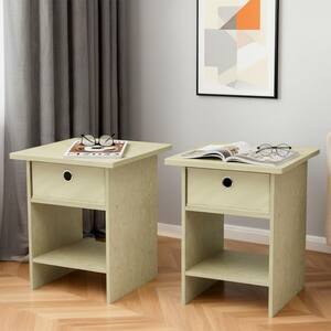 15.5 in. Beige Marble/Ivory Square Wood End Table with Bin Drawer