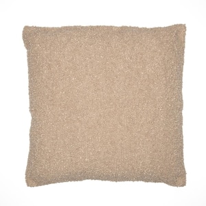 Grace Taupe Solid Color Boucle Hand-Woven 24 in. x 24 in. Throw Pillow