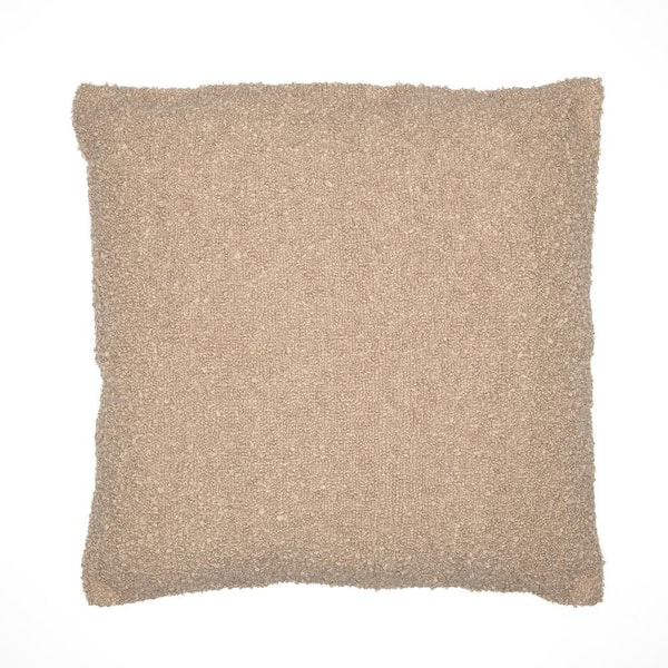 Unbranded Grace Taupe Solid Color Boucle Hand-Woven 20 in. x 20 in. Indoor/Outdoor Throw Pillow