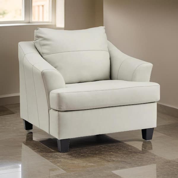 Benjara Off White and Black Faux Leather Arm chair with Oversized Back Cushion