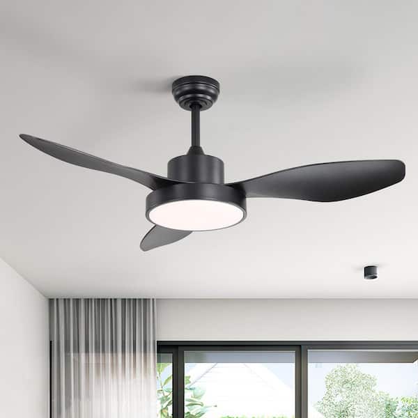 Sofucor 48 in. Modern Indoor Dimmable Black Ceiling Fan with Light Kit and 6-Speed DC Motor Remote Control