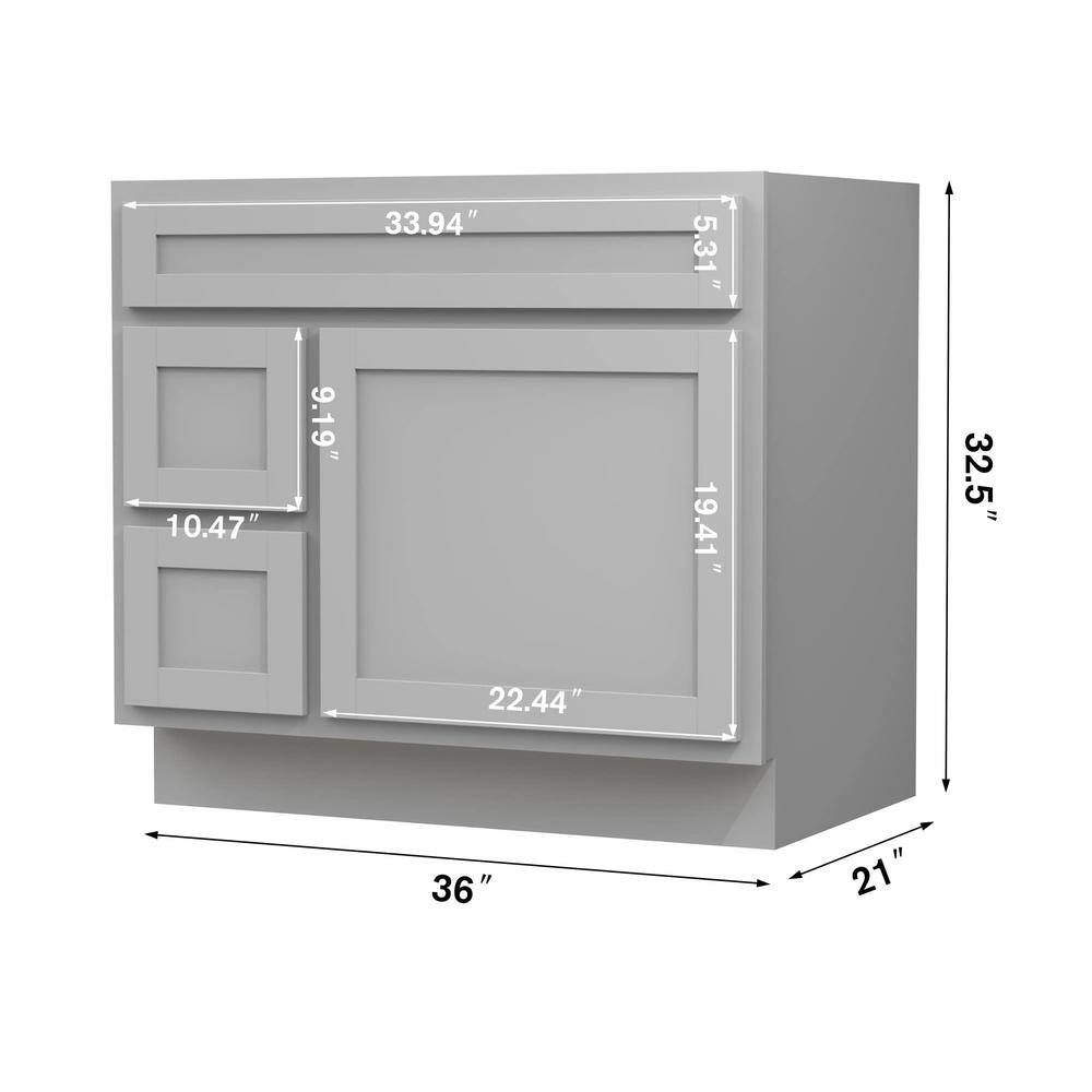 Gray 36" Freestanding Vanity Cabinet with Soft-Closing Drawers