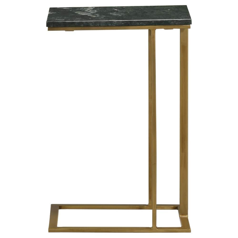 Green Marble Top Gold Iron Accent Table