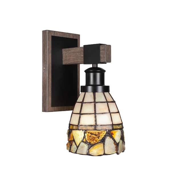 Unbranded Richmond 1-Light Matte Black and Painted Distressed Wood-look Metal Wall Sconce