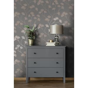 Glistening Ginkgo Leaf Grey Non-Pasted Wallpaper (Covers 56 sq. ft.)