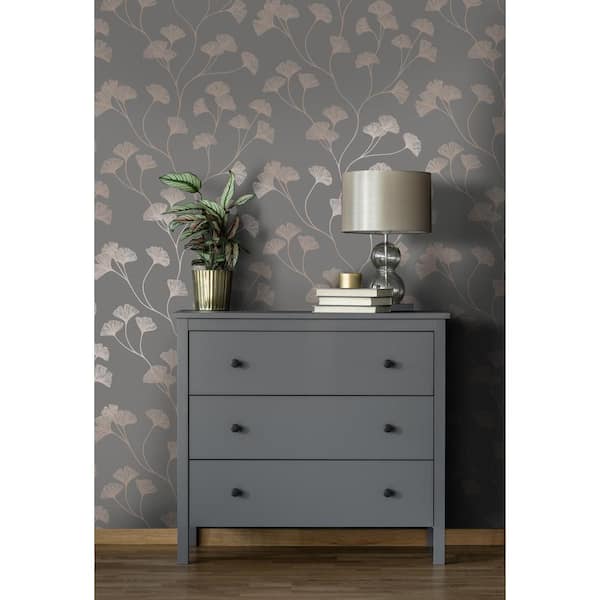 Glistening Ginkgo Leaf Grey Non-Pasted Wallpaper (Covers 56 sq. ft.)