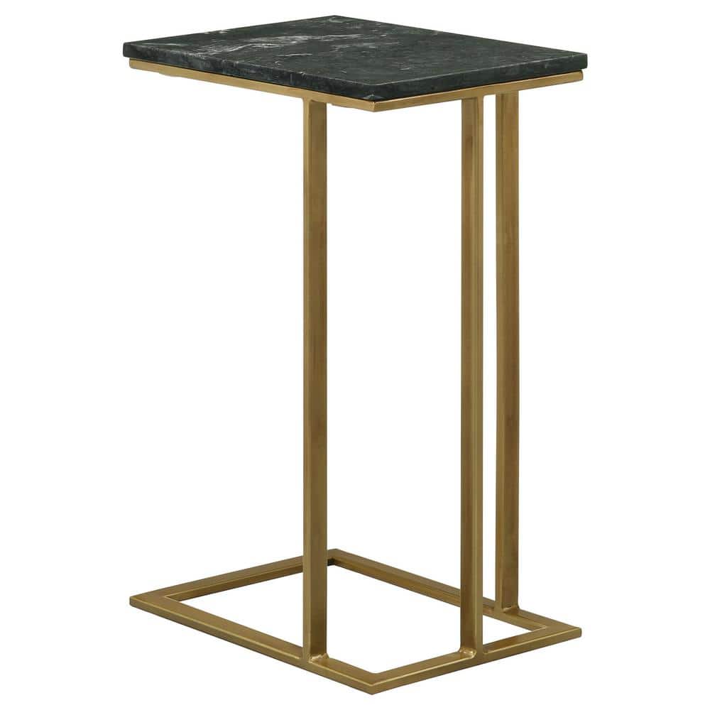 Green Marble Top Gold Iron Accent Table