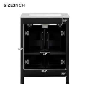 24.2in.W x 18.5 in.D x 34 in.H Black Bathroom Vanity Freestanding ,Space-Saving Vanity,Top Ceramic with White Basin