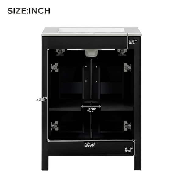 24.2in.W x 18.5 in.D x 34 in.H Black Bathroom Vanity Freestanding ,Space-Saving Vanity,Top Ceramic with White Basin