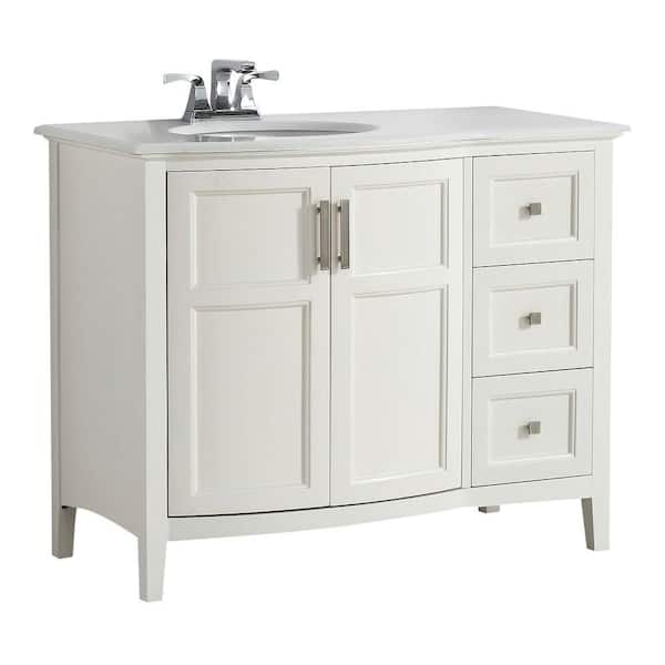 Simpli Home Winston Rounded Front 42 in. Bath Vanity in Soft White with Quartz Marble Vanity Top in Bombay White with White Basin