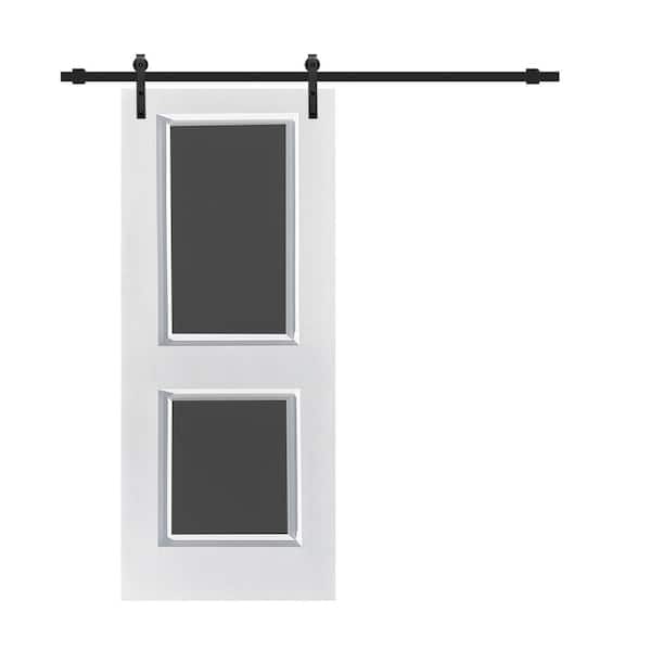 CALHOME Chalkboard Series 36 in. x 80 in. Black Stained Composite MDF 2 Panel Interior Sliding Barn Door with Hardware Kit