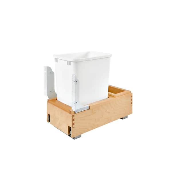 Rev-A-Shelf 19.25 in. H x 11.625 in. W x 21.875 in. D Single 35 Qt. Pull-Out Bottom Mount Wood and White Waste Container