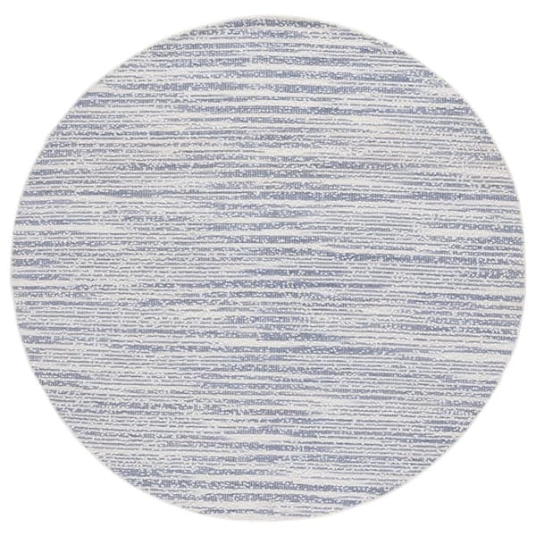 Renewal 6 ft. x 6 ft. Blue/Ivory Abstract Striped Round Area Rug