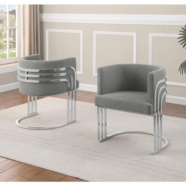 Best Quality Furniture Cora Dark Grey Teddy Fabric Side Chair Set of 2 With Chrome Base