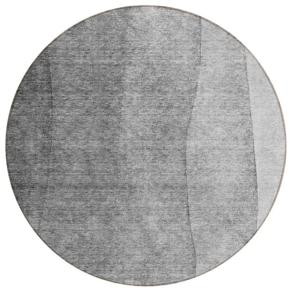 Gray, Silver, Charcoal 8' Round ft. Woven Abstract Polyester Round Indoor / Outdoor Area Rug