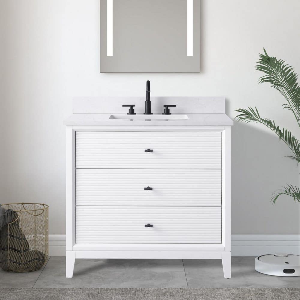36 in. W x 22 in. D Single Sink Freestanding White Bath Vanity Cabinet with White Engineered Marble Top price history on PriceWatchPro