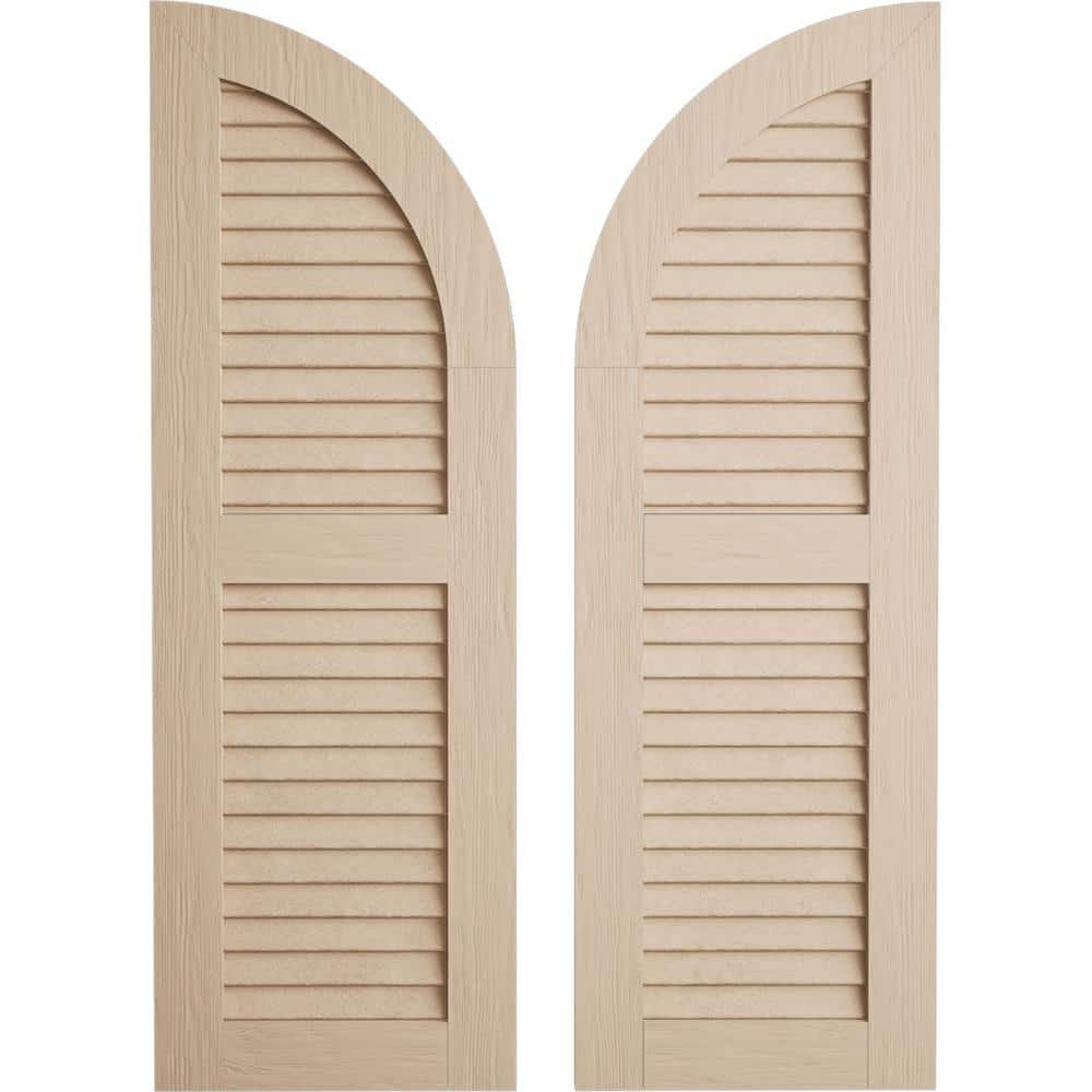 "15"" x 84"" Timberthane Polyurethane Rough Sawn 2-Equal Louvered Quarter Round Arch Top Faux Wood Shutters Pair in Primed" price history on PriceWatchPro
