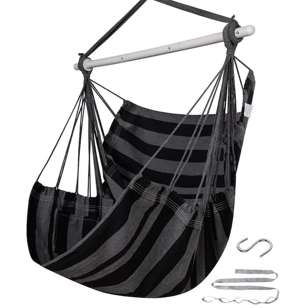 Heavy-Duty Hanging Hammock Chair Swing – 500 lbs Capacity Macrame Rope Swing Seat for Indoor Outdoor (Black & Gray)
