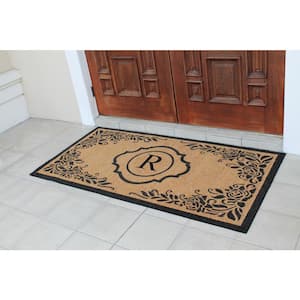 First Impression Hand Crafted Ella Entry X-Large Double Black/Beige 36 in. x 72 in. Flocked Coir Monogrammed R Door Mat