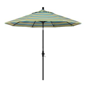 9 ft. Stone Black Aluminum Collar Tilt Crank Lift Market Patio Umbrella in Astoria Lagoon Sunbrella