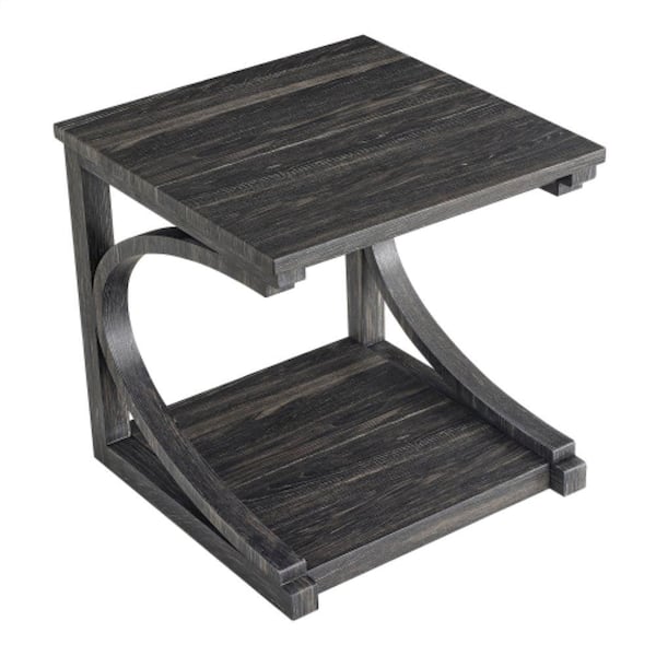 ITOPFOX 23.8 in. Solid Wood Unique Coffee Table with Storage and Special Shape in Black
