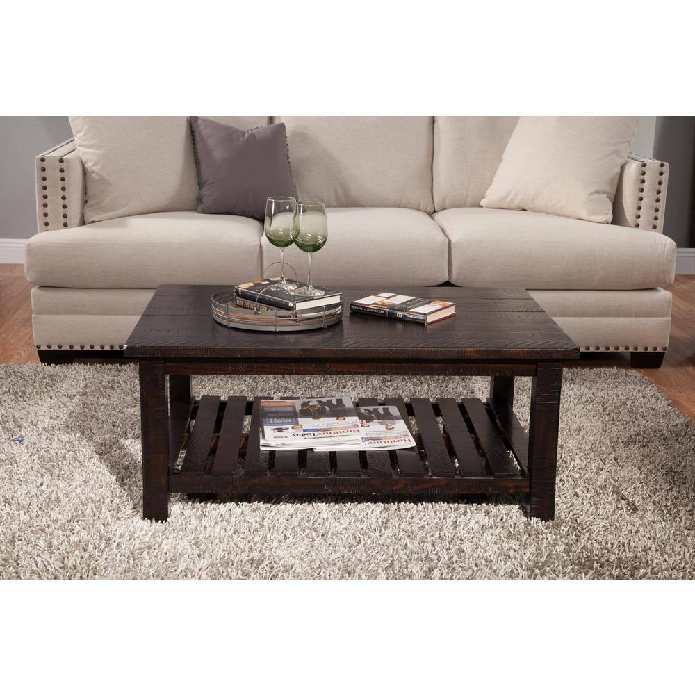 Espresso Hillsboro Rustic Pine Wood Coffee Table with Storage
