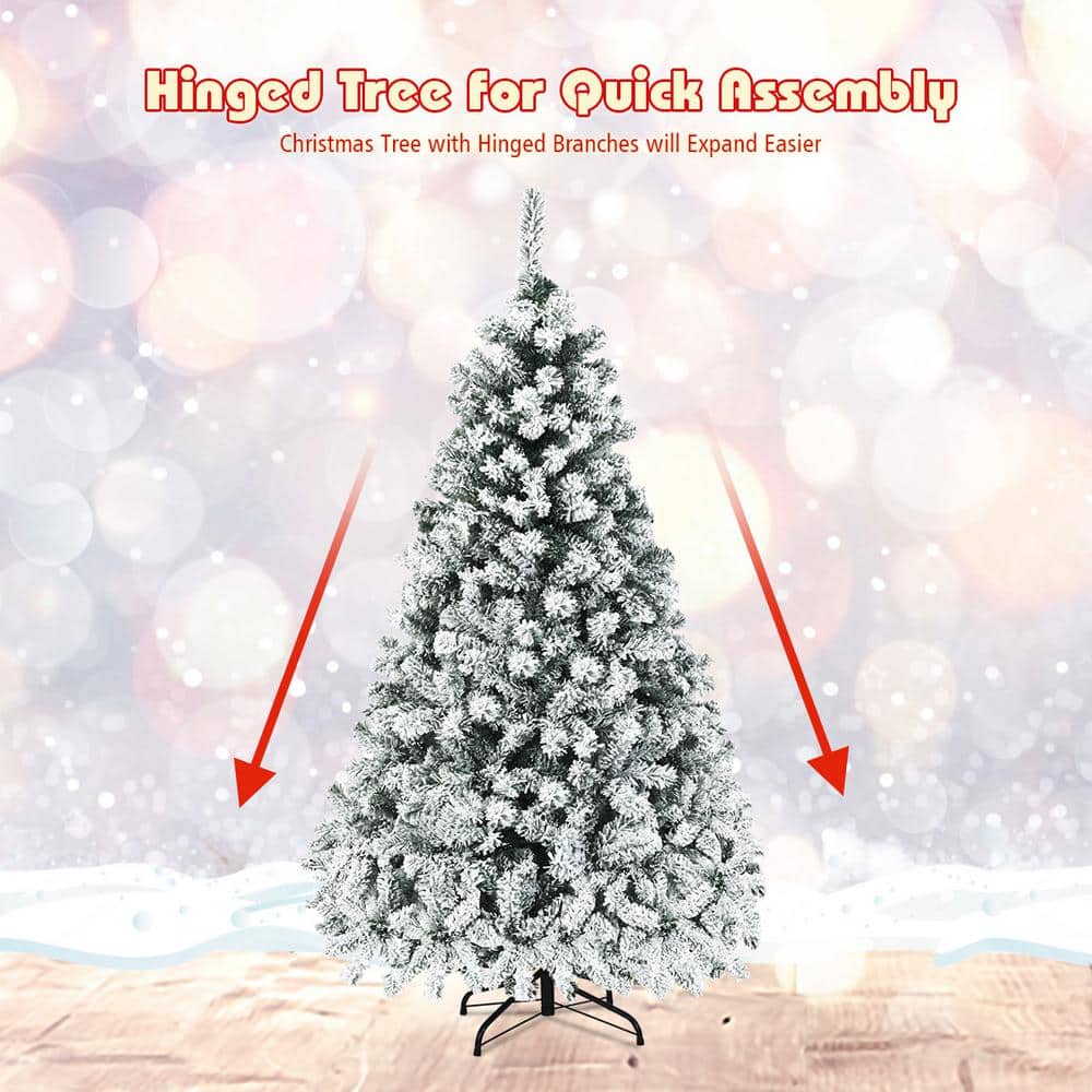6FT Snow Flocked Pre-Lit Pine Christmas Tree with LED Lights