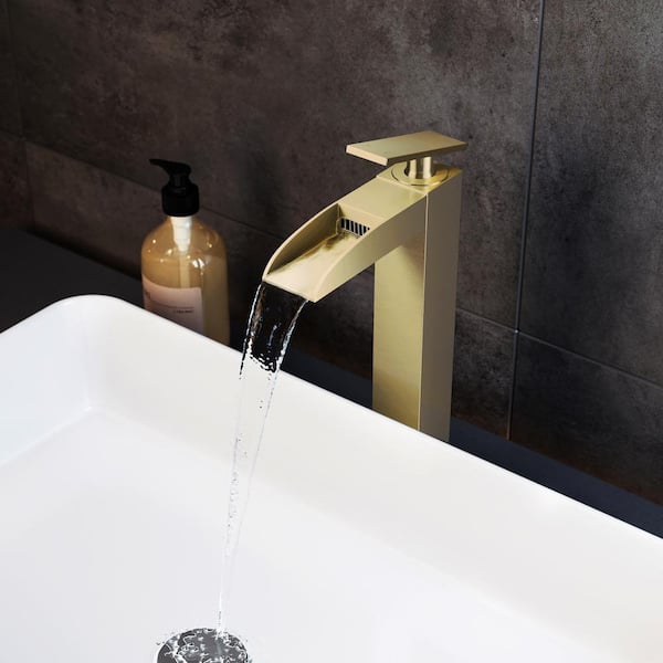 Swiss Madison Concorde Single-Handle Single Hole High Arc Waterfall Bathroom Faucet in Brushed Gold