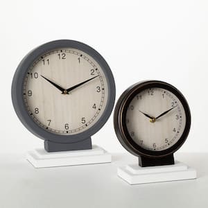 11.75 in. And 8.75 in. Retro Analog Table Clock Set of 2, Wood