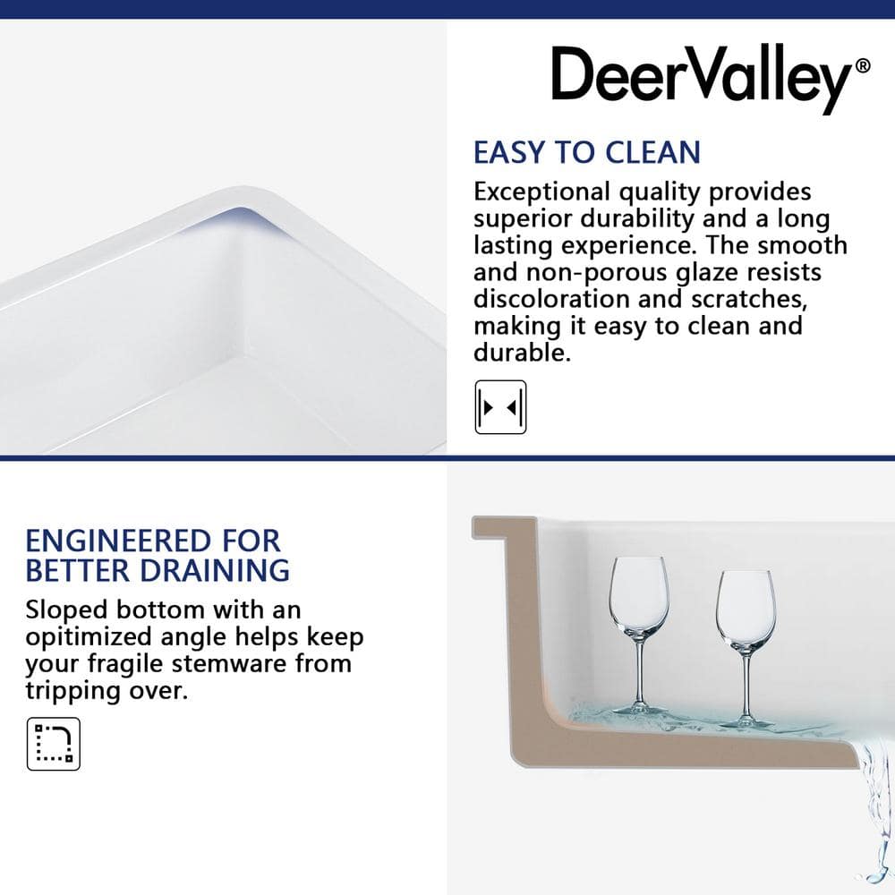 24" White Fireclay Drop-In Farmhouse Kitchen Sink