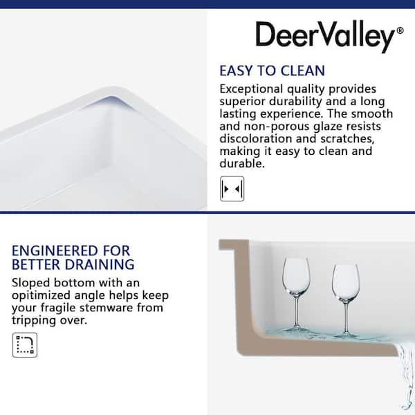 DeerValley Glen 27 x 19 Fireclay Rectangular Undermount Kitchen Sink - White