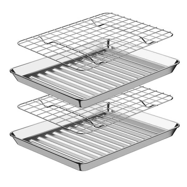4-Piece Baking Sheet with Rack Set, 9.3 in. Stainless Steel Cookie Sheet with Cooling Rack, Nonstick Baking Pan