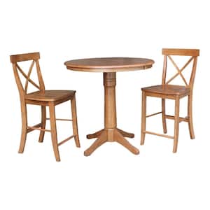 Distressed Oak 48 in. Oval Dining Table with 2-X-Back Counter-Height Stools (3-Piece)