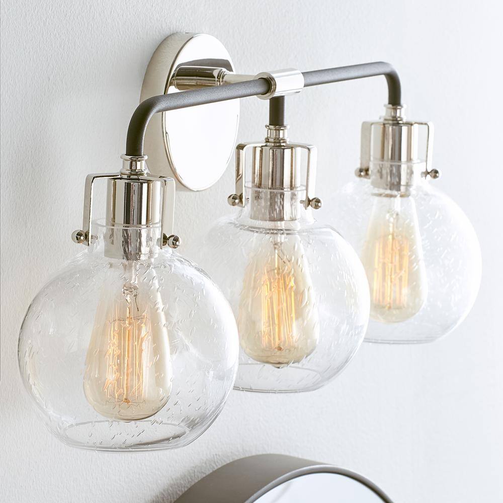 Clara Polished Nickel & Textured Black 1-Light Dimmable Jelly Jar Sconce
