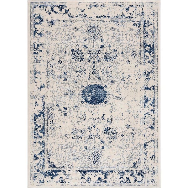 Havana Navy Blue 7 ft. 9 in. x 10 ft. 8 in. Traditional Distressed Large Area Rug