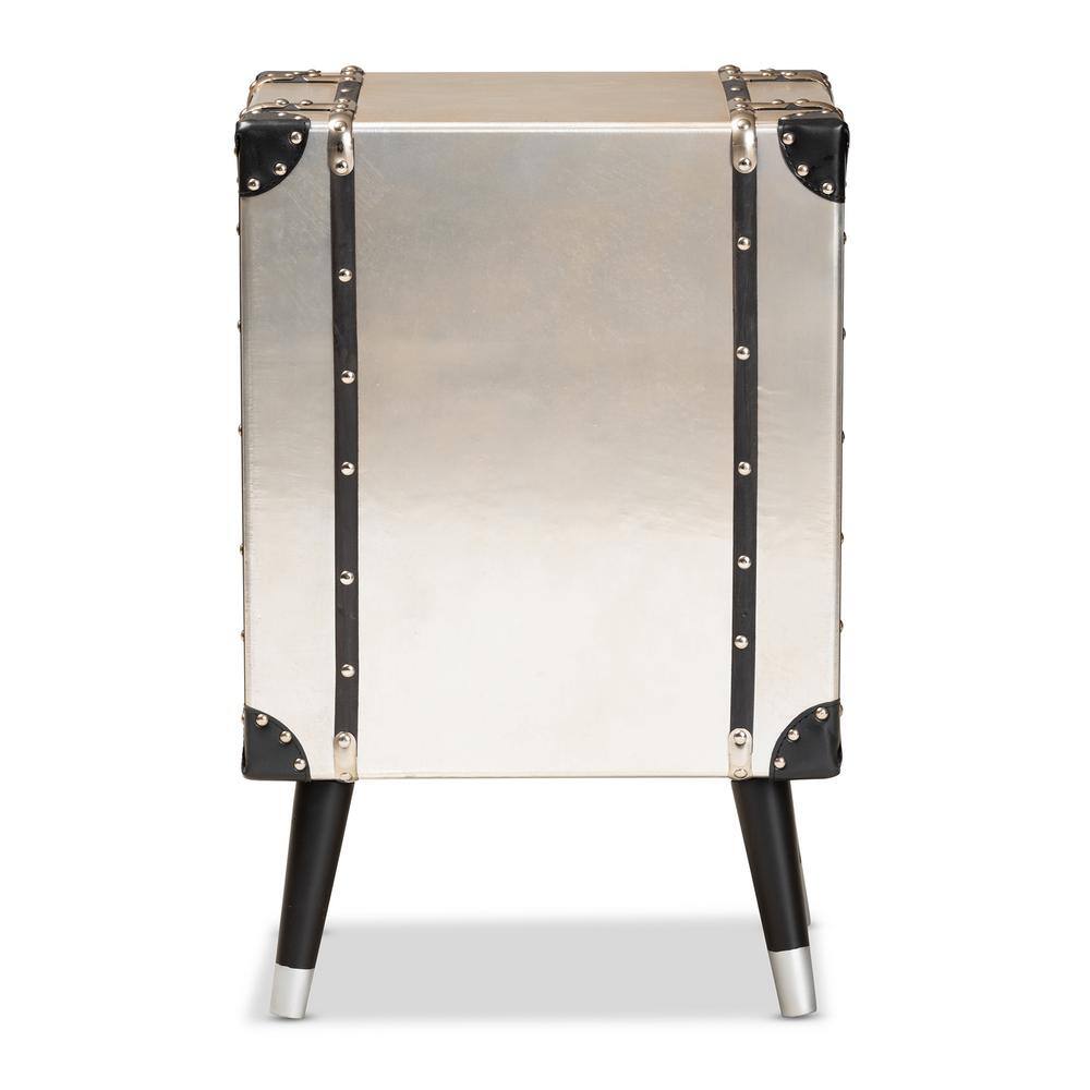 Vintage Industrial Antique Silver 3-Drawer Nightstand with Rivet Details