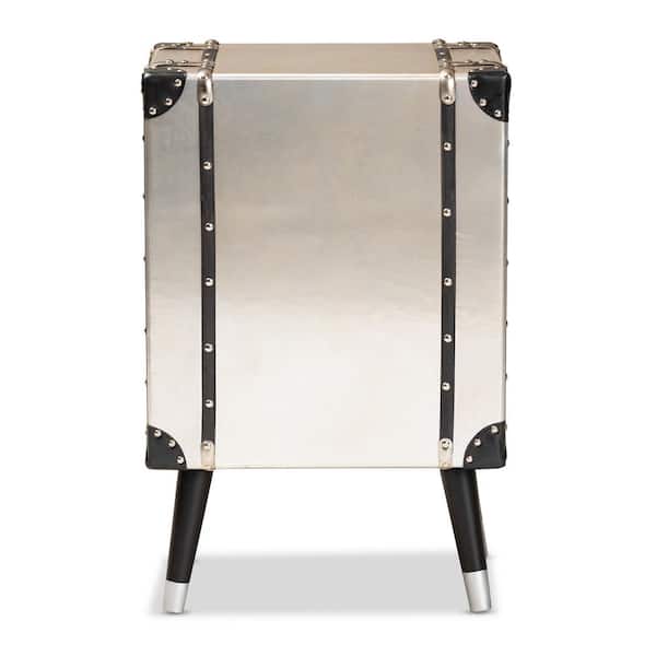 Baxton Studio Dilan 3-Drawer Silver Trunk Nightstand 160