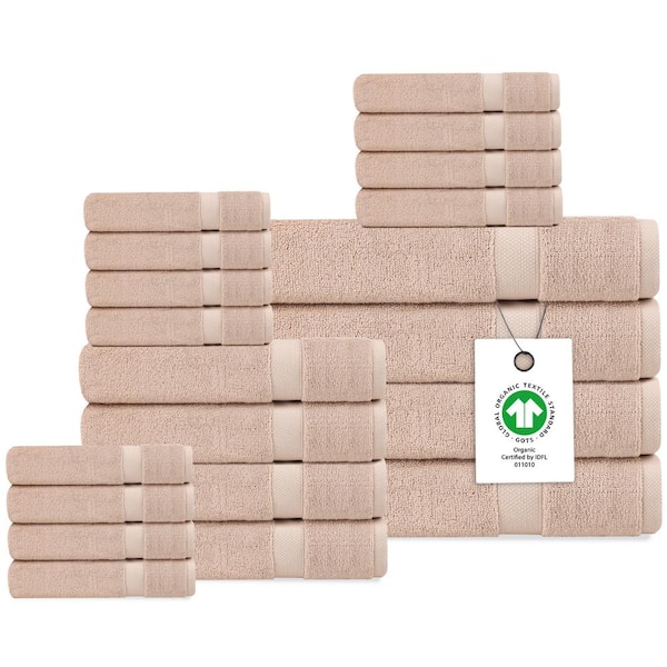 Delara Rose Dust Solid 100% Organic Cotton Luxuriously Plush Towel Set 20-Pieces