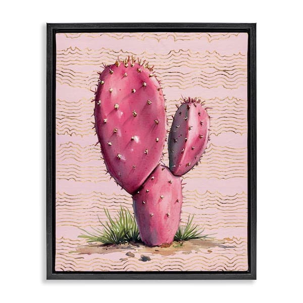 Stupell Industries Pink Prickly Pear Cactus by Lettered and Lined Black Floater Frame Nature Graphic Art Print 21 in. x 17 in.