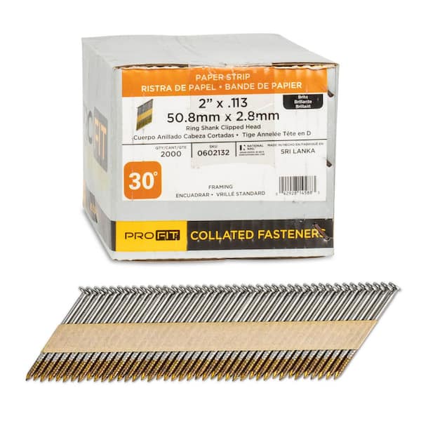 2 in. x 0.113 30° Bright Finish Ring Shank Paper Tape Framing Nails (2000-Per Box)