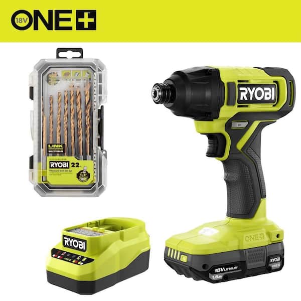 ONE+ 18V Cordless 1/4 in. Impact Driver Kit with 1.5 Ah Battery, Charger, and Titanium Drill Bit Set (22-Piece)